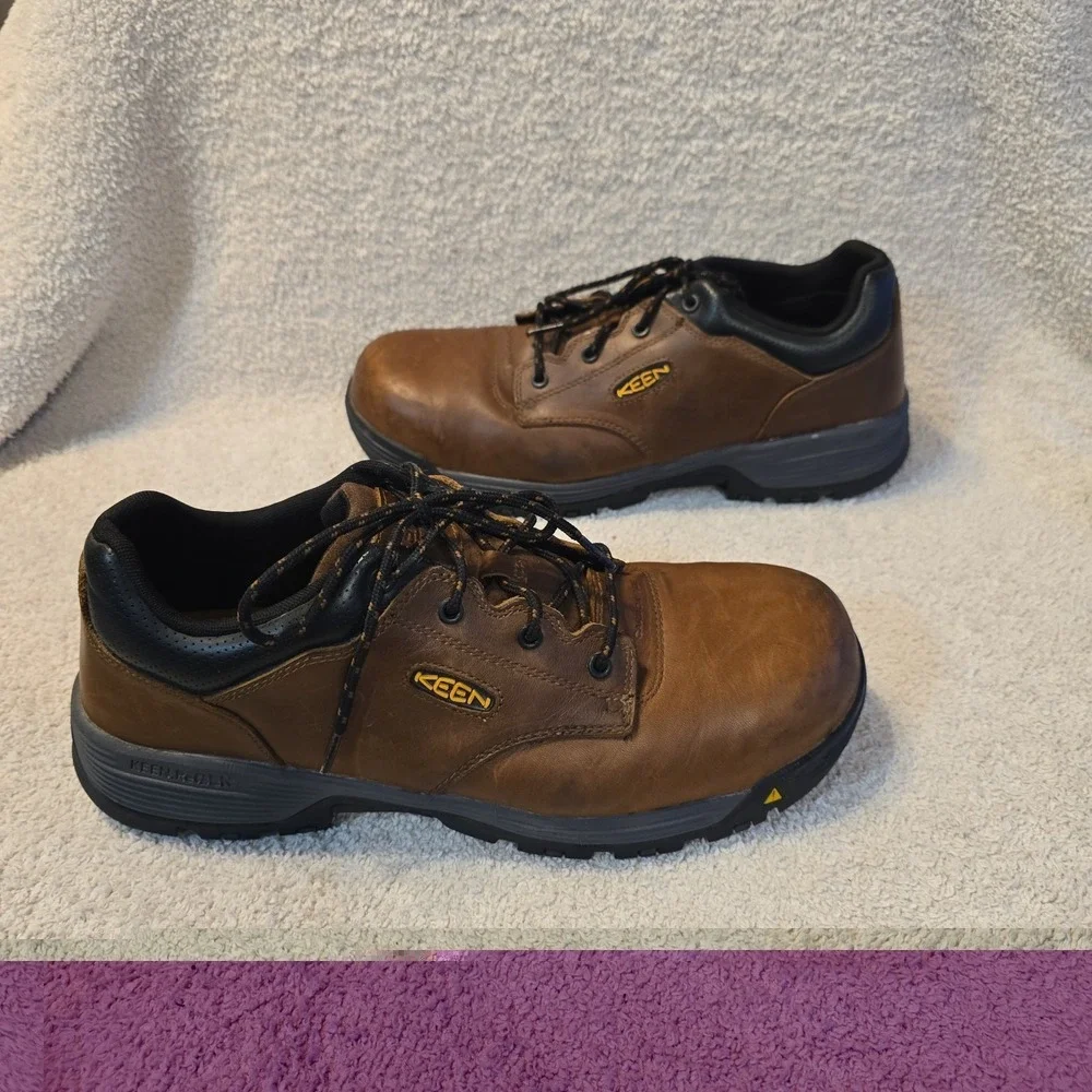 KEEN Chicago Oxford Work Utility Carbon Toe Safety Shoes Brown Leather Sz 14D